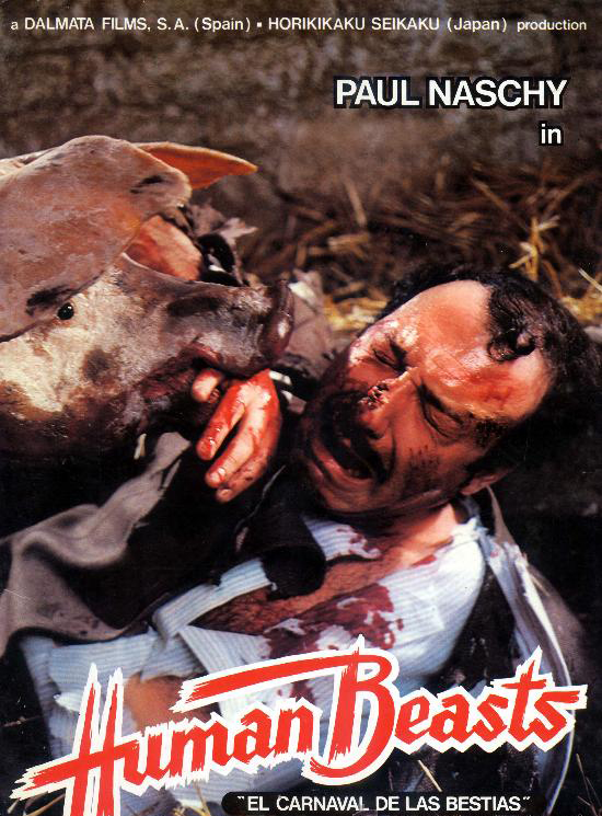 Pepe Ruiz atacado por los cerdos en la carátula de la guía internacional del filme.