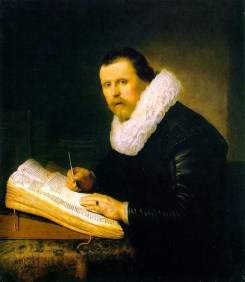 Rembrandt Retrato de un hombre en su escritorio 1631
