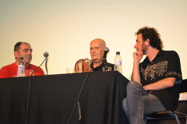 Pablo Herranz, Juan Giménez y Toni Benages durante la charla con el homenajeado. 