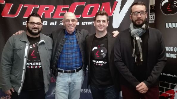 De izq. a dcha. : Pedro José Tena, Sam Firstenberg (¡!), Frank Muñoz y Emilio Díez durante la Cutrecpm de Madrid 